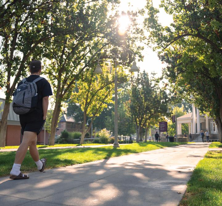 Student walking on campus