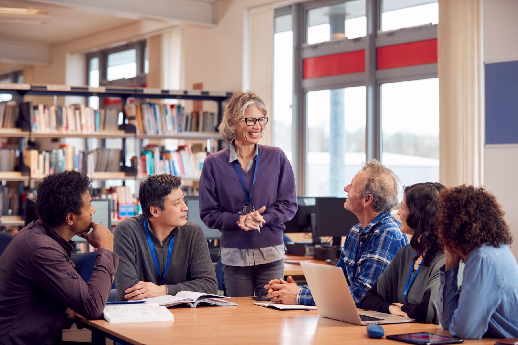 Teacher at her desk.